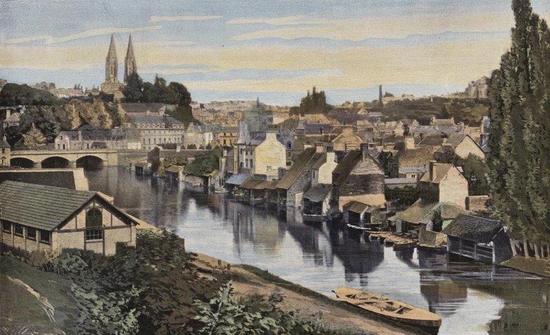 Saint-Lo, Gesamtansicht von den Ufern der Vire von French Photographer