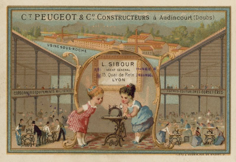 Werbung für Peugeot-Nähmaschinen von French School