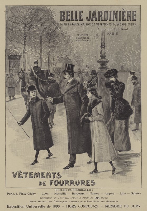 Werbung für Pelzkleidung von Belle Jardiniere, Paris von French School