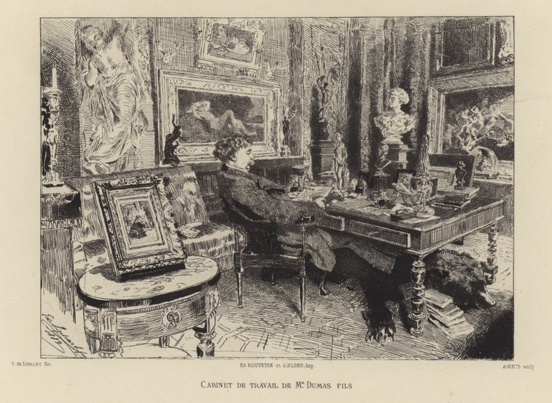 Alexandre Dumas der Jüngere in seinem Arbeitszimmer von French School