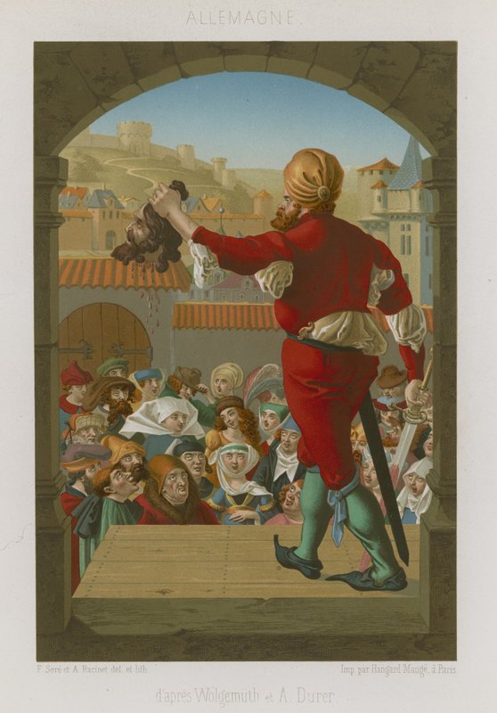 Ein Henker hält den Kopf des Hingerichteten hoch von French School