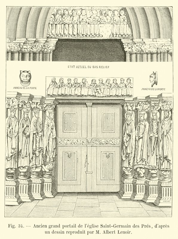 Ehemaliges großes Portal der Kirche Saint-Germain des Prés, nach einer Zeichnung reproduziert von M. Albert Lenoir von French School