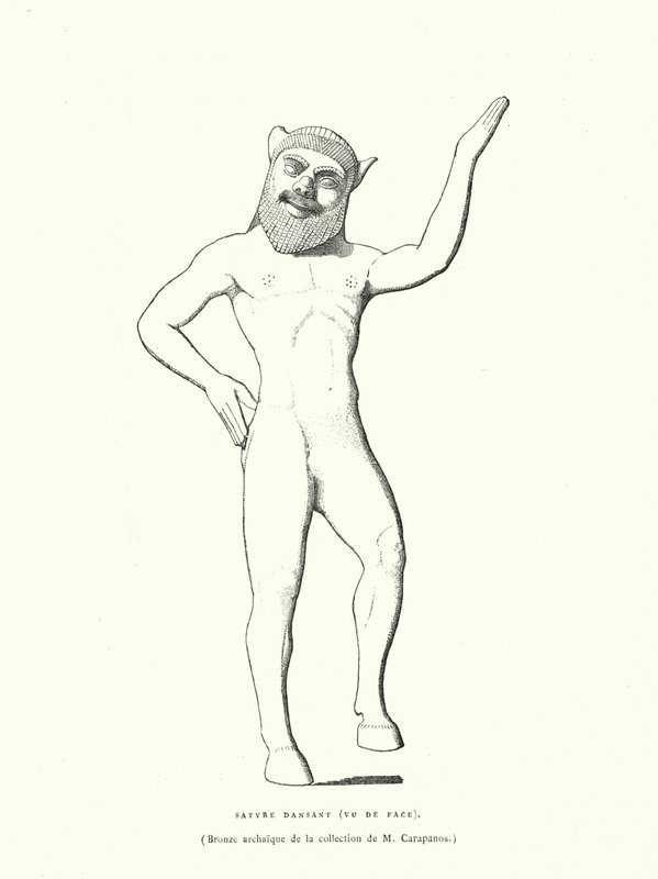 Antike griechische Bronzefigur eines tanzenden Satyrs (Gravur) von French School