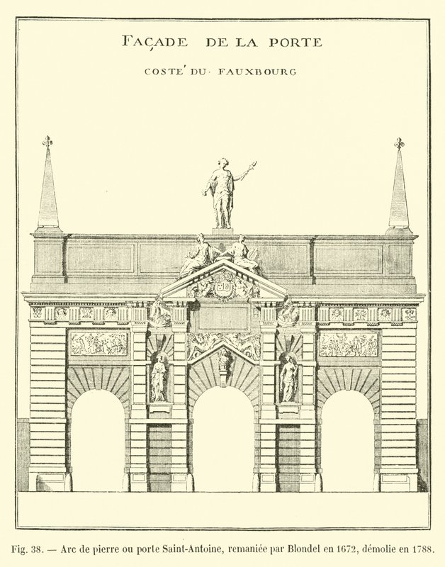Steinbogen oder Tor Saint-Antoine, umgebaut von Blondel 1672, abgerissen 1788 von French School
