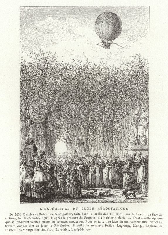 Aufstieg des Aerostatischen Globus der Brüder Montgolfier, Paris, 1. Dezember 1783 von French School