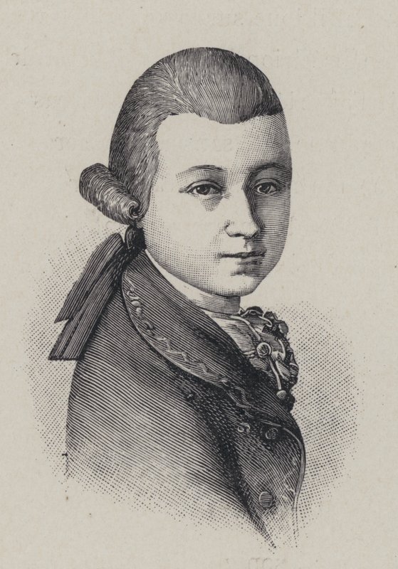 Der österreichische Komponist Wolfgang Amadeus Mozart im Alter von vierzehn Jahren von French School