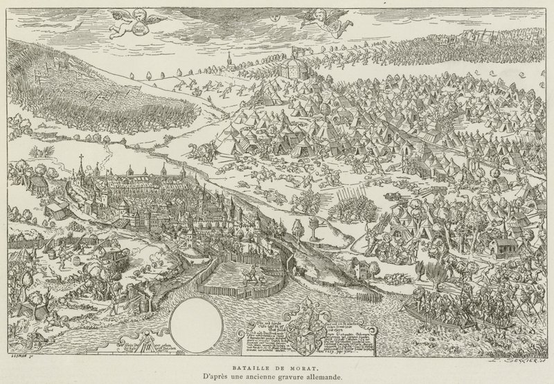 Schlacht bei Murten (Stich) von French School