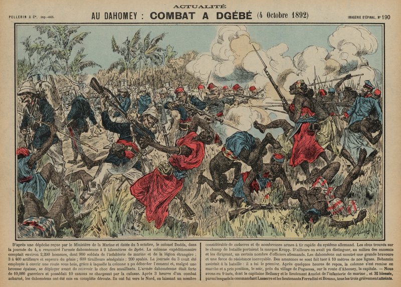 Schlacht von Dgebe, Dahomey, Zweiter Französisch-Dahomeischer Krieg, 4. Oktober 1892 von French School