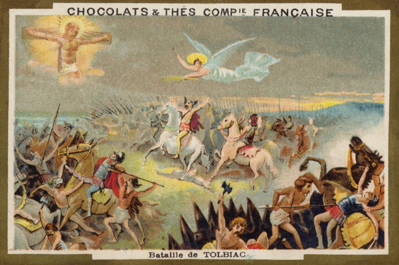 Schlacht von Tolbiac (Chromolithografie) von French School