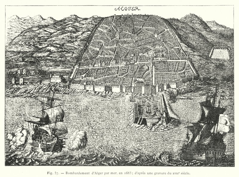 Bombardierung von Algier vom Meer aus, 1683; nach einem Stich aus dem XVII. Jahrhundert (Stich) von French School
