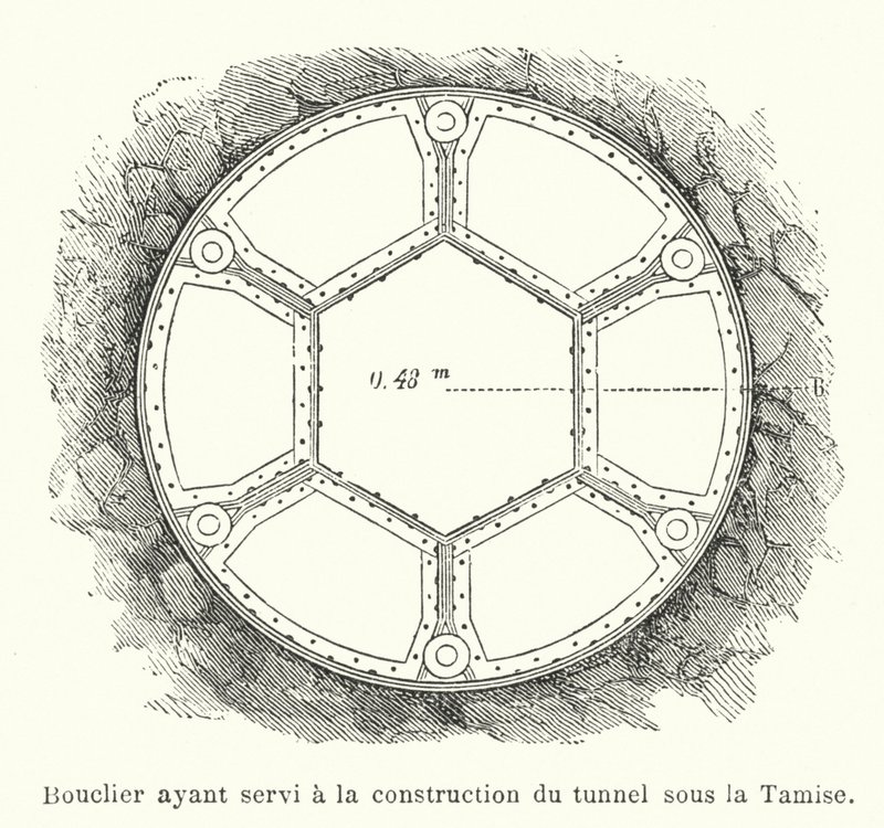 Schild, der beim Bau des Tunnels unter der Themse verwendet wurde von French School