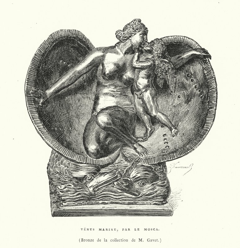 Bronze, die die Geburt der Venus darstellt, von Le Mosca (Stich) von French School