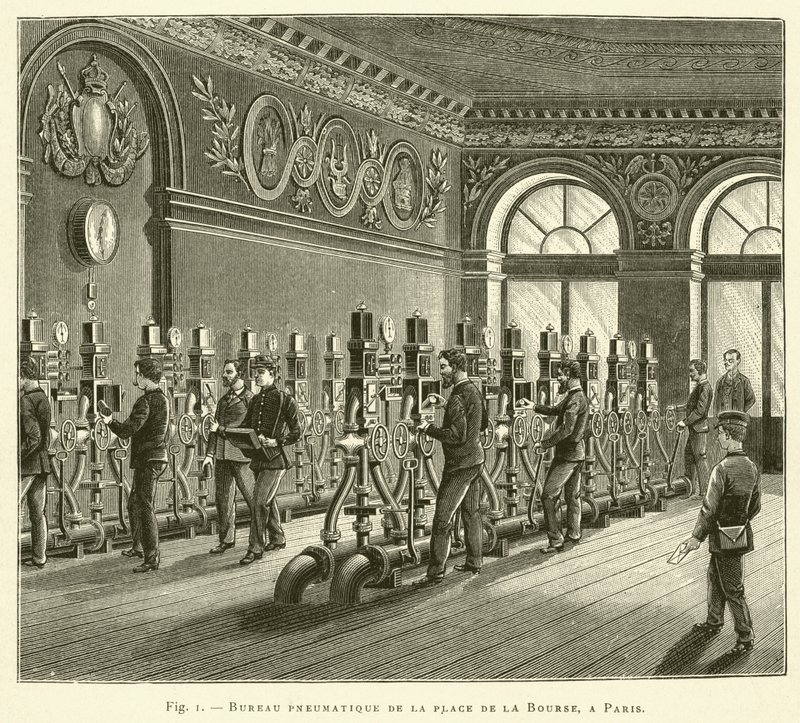 Pneumatisches Büro am Place de la Bourse, in Paris von French School