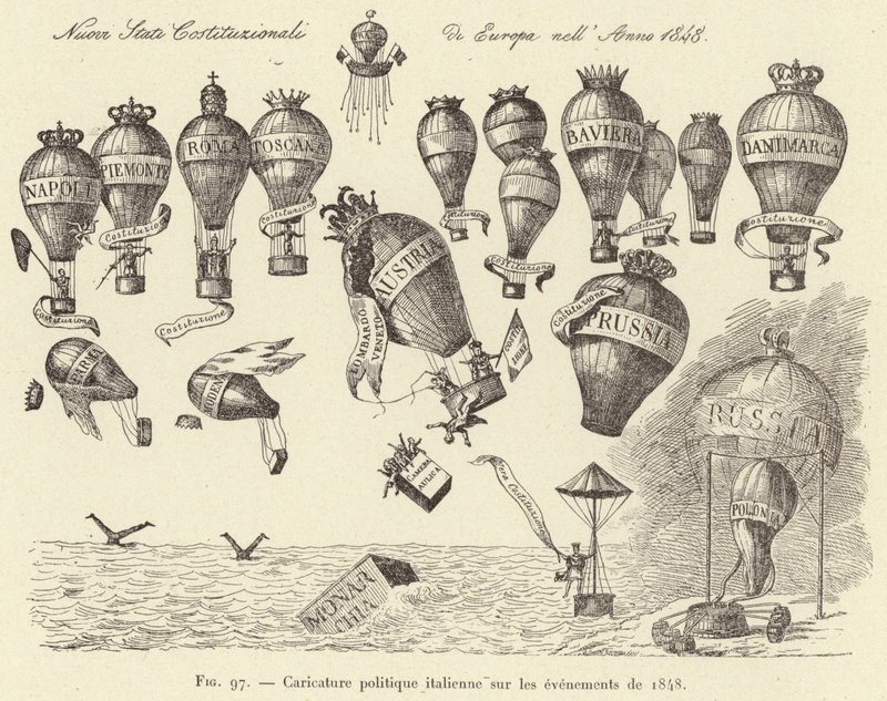 Italienische politische Karikatur zu den Ereignissen von 1848 (Gravur) von French School