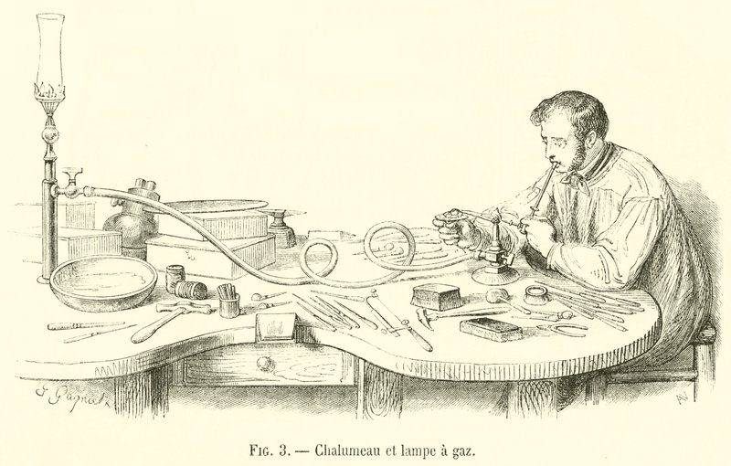 Schalmei und Gaslampe (Stich) von French School
