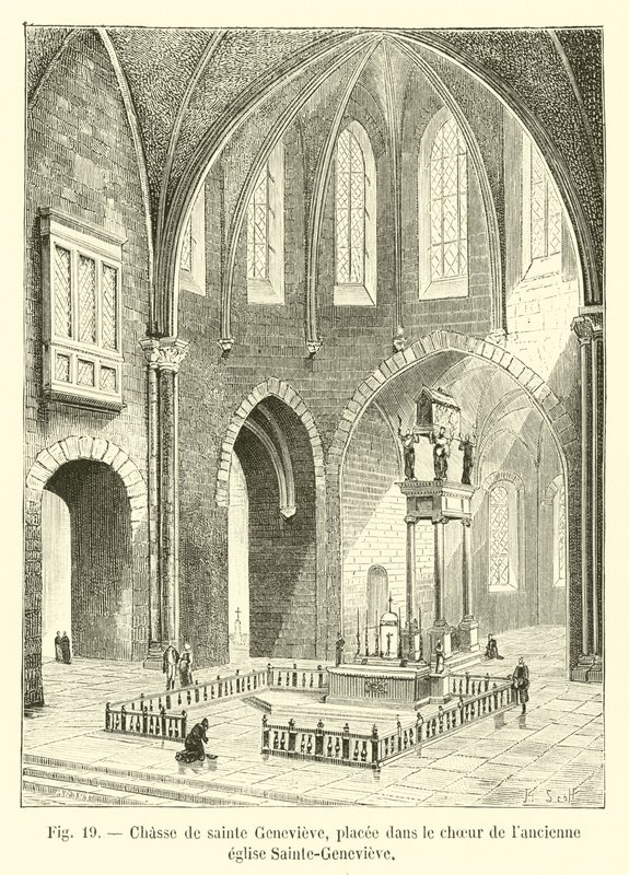 Schrein der heiligen Geneviève, im Chor der alten Kirche Sainte-Geneviève platziert von French School