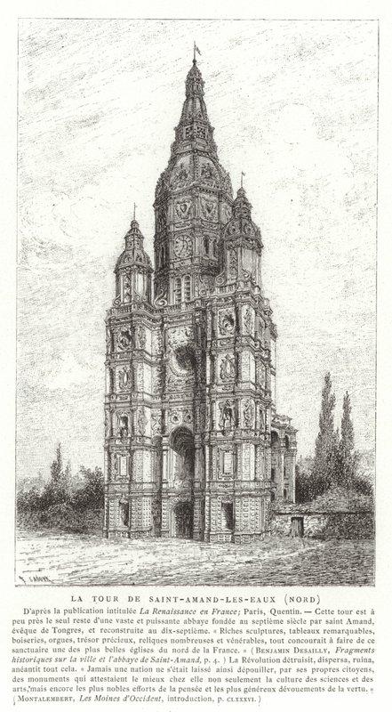 Kirchturm der Abtei Saint-Amand-les-Eaux, Frankreich von French School