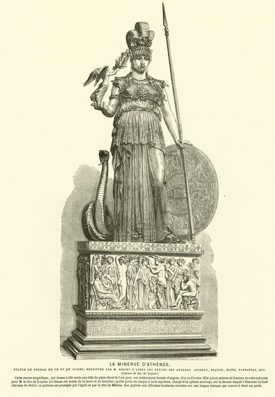 Kopie der Athena Parthenos, monumentale Statue des antiken griechischen Bildhauers Phidias (Gravur) von French School