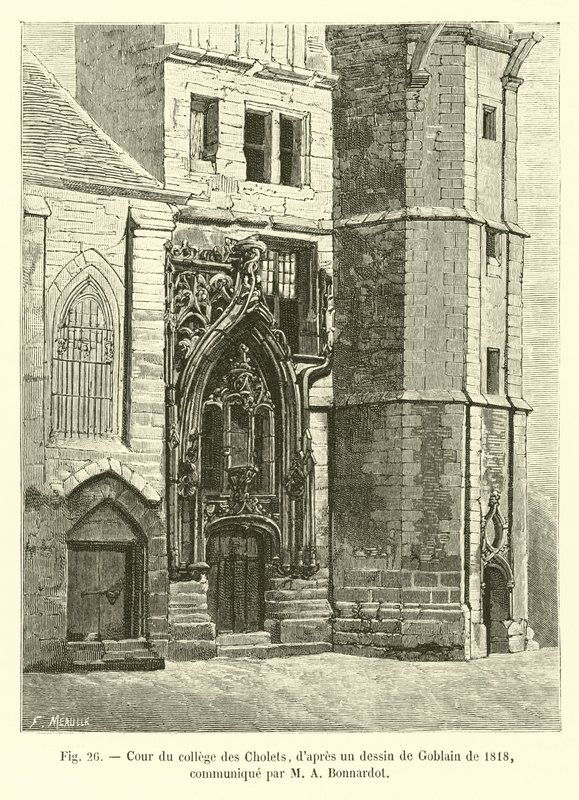 Hof des Kollegs von Cholets, nach einer Zeichnung von Goblain, 1818, mitgeteilt von M. A. Bonnardot von French School
