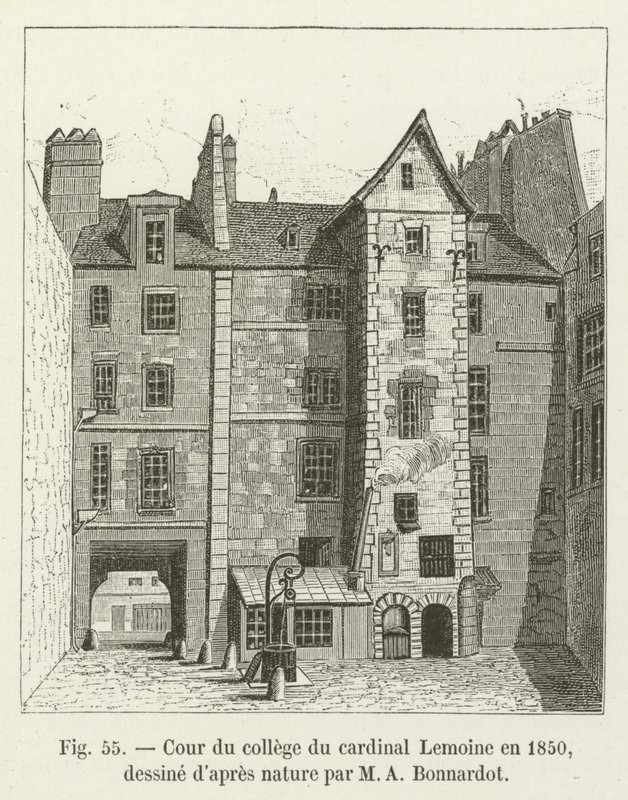 Hof des Kollegs des Kardinals Lemoine, 1850, nach der Natur gezeichnet von M. A. Bonnardot von French School