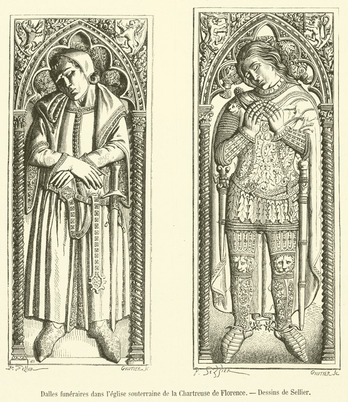 Grabplatten in der unterirdischen Kirche der Kartause von Florenz von French School