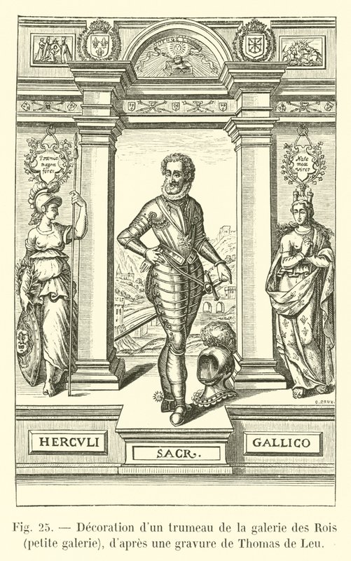 Dekoration eines Trumeaus in der Galerie der Könige, Kleine Galerie, nach einem Stich von Thomas de Leu von French School