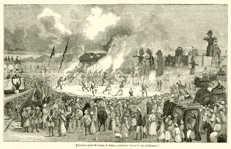 Letzte Szene des Dramas von Rama, aufgeführt vor dem Raja von Benares (Gravur) von French School