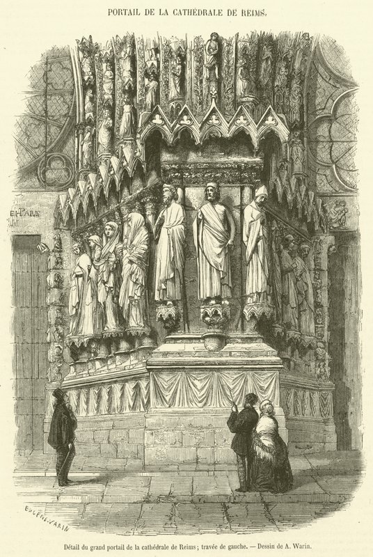Detail des großen Portals der Kathedrale von Reims, linkes Joch von French School