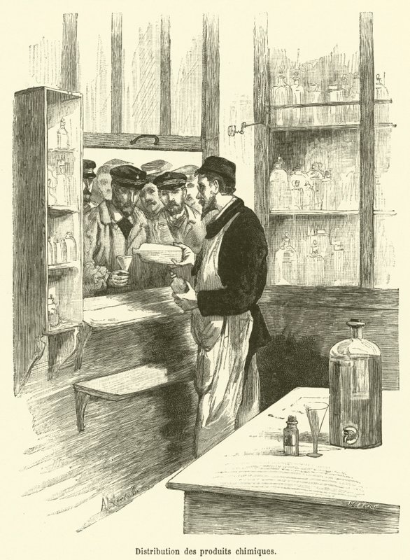 Verteilung der chemischen Produkte (Gravur) von French School
