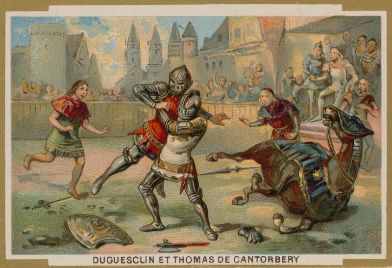 Duell zwischen Bertrand du Guesclin und Thomas von Canterbury, Dinan, Bretagne, 1357 von French School