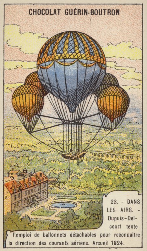 Dupuis-Delcourt versucht, die Richtung der Luftströmungen mit abnehmbaren Ballons zu messen, Arcueil, Frankreich von French School