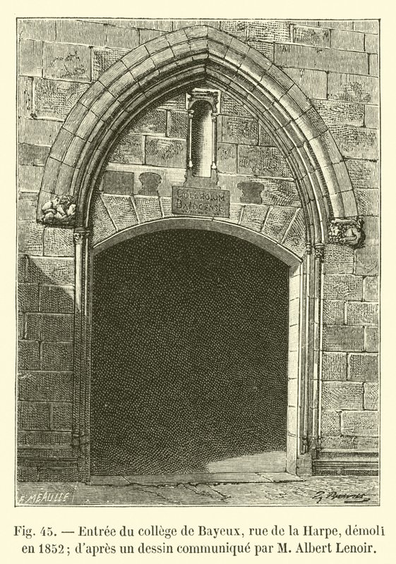 Eingang des Kollegs von Bayeux, Rue de la Harpe, abgerissen 1852, nach einer Zeichnung, mitgeteilt von M. Albert Lenoir von French School