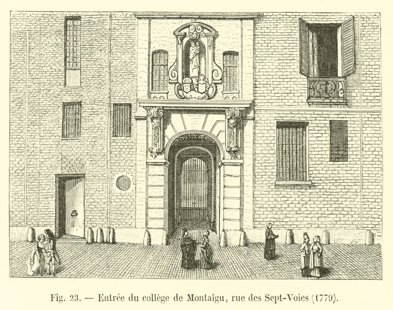 Eingang des Collège de Montaigu, Rue des Sept-Voies, 1779 von French School