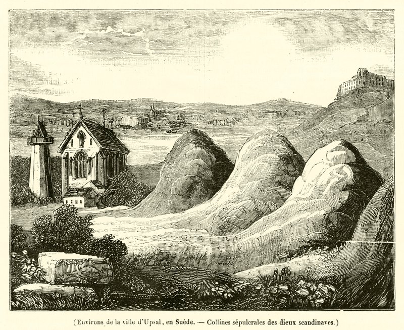 Umgebung der Stadt Uppsala, Schweden, Grabhügel der skandinavischen Götter von French School