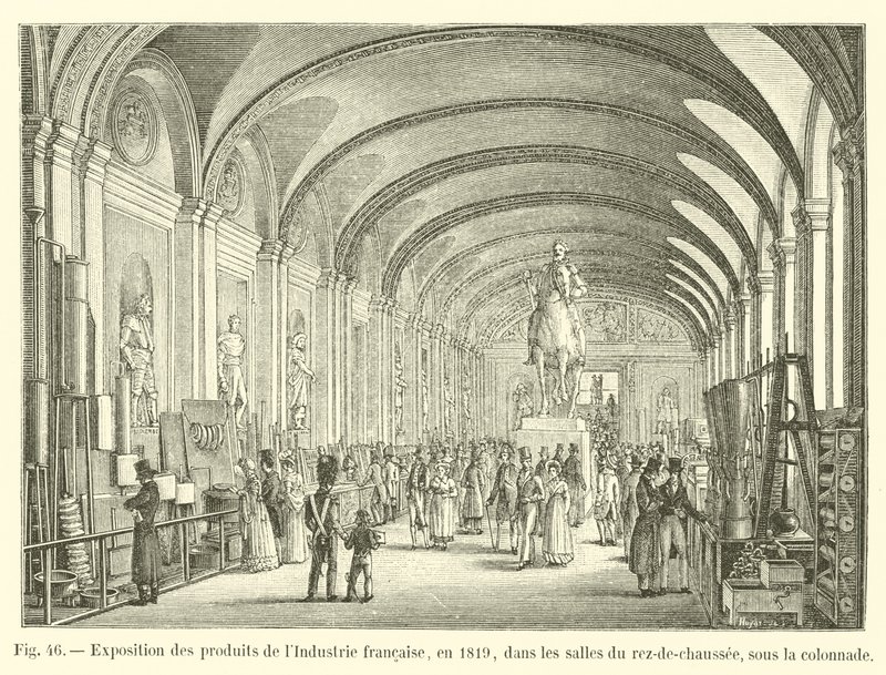Ausstellung der Produkte der französischen Industrie, 1819, in den Räumen des Erdgeschosses, unter der Kolonnade von French School