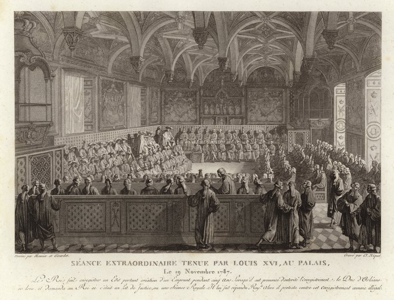 Außerordentliche Sitzung von Ludwig XVI. im Schloss von Versailles von French School