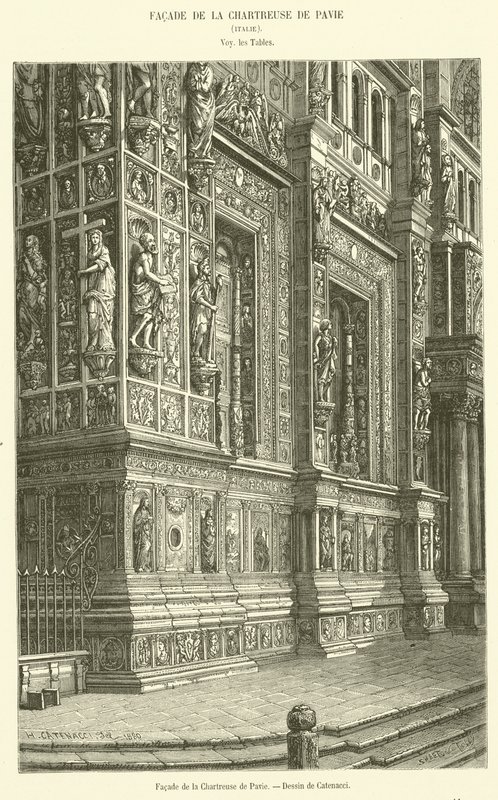 Fassade der Kartause von Pavia (Gravur) von French School