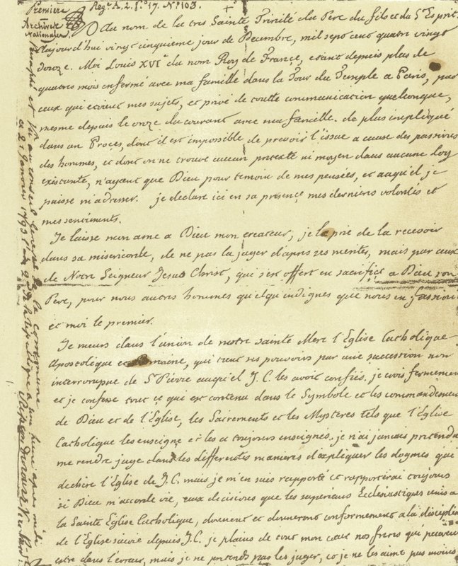 Faksimile des Testaments von Ludwig XVI. von Frankreich von French School