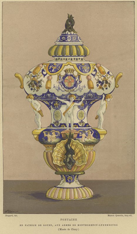 Faience de Rouen Wasserbrunnen mit dem Wappen des Hauses Montmorency-Luxemburg von French School