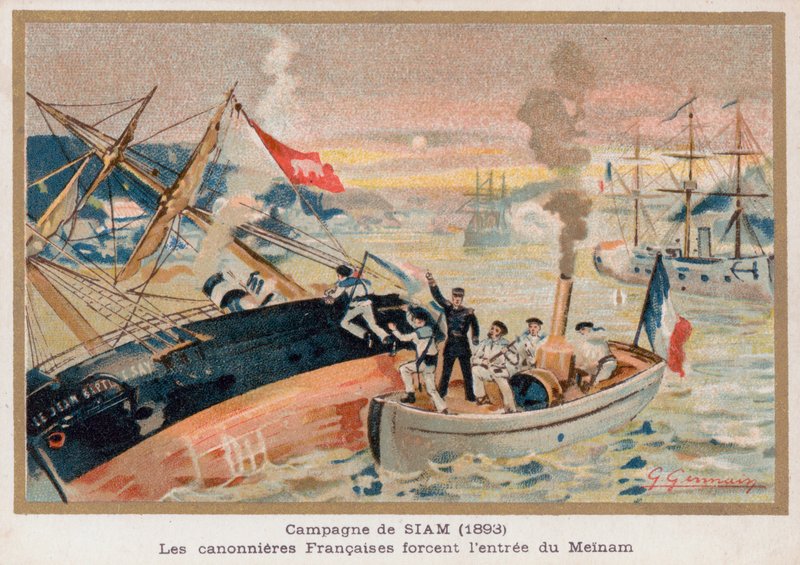 Französische Kanonenboote bei Paknam, Siam von French School