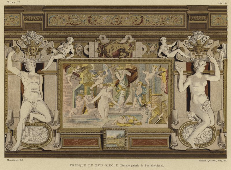 Fresko im Schloss Fontainebleau, Frankreich, 16. Jahrhundert von French School