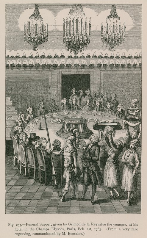 Begräbnismahl, gegeben von Grimod de la Reyniere dem Jüngeren, in seinem Hotel in den Champs Elysees, Paris, 1. Februar 1783 von French School