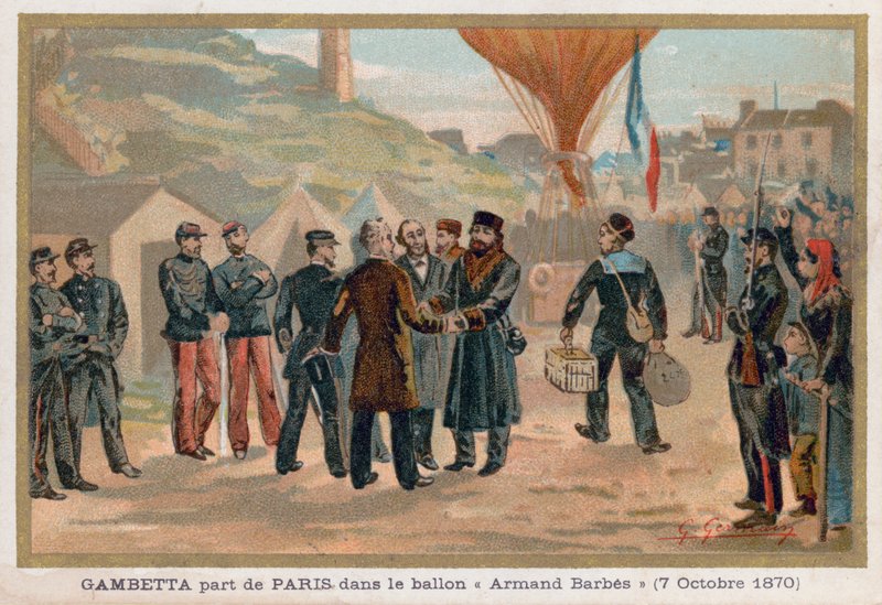 Gambetta verlässt Paris im Heißluftballon Armand-Barbes von French School