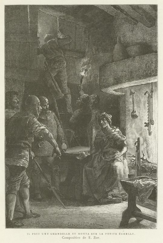 Er nahm eine Kerze und stieg die kleine Leiter hinauf von French School