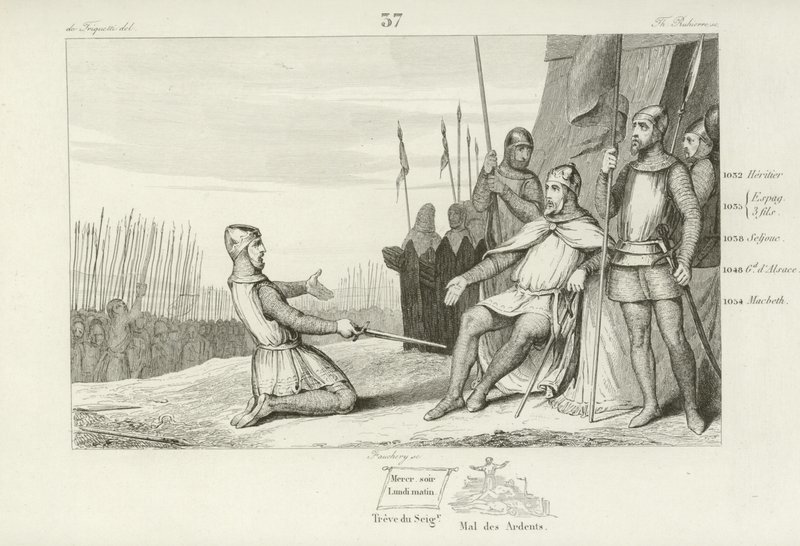 Heinrich I. von Frankreich begnadigt seinen Bruder Robert le Vieux, 1031 von French School