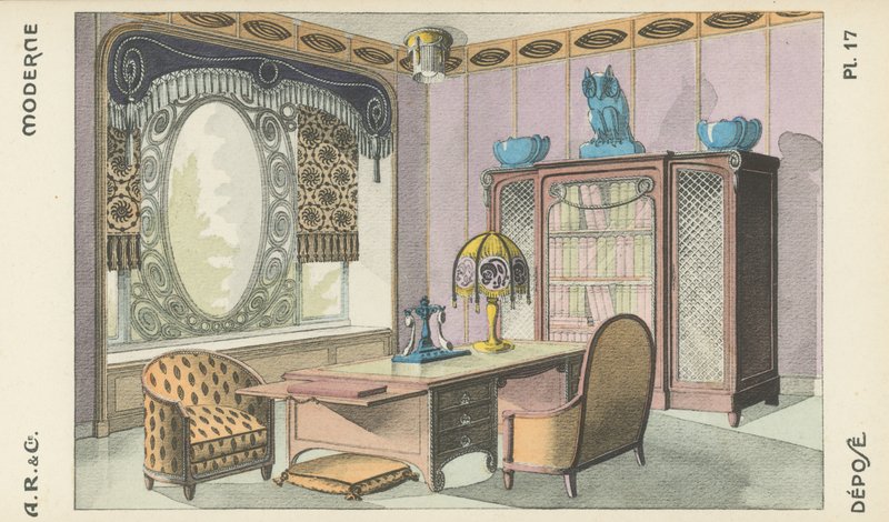 Illustration aus dem Innenarchitektur-Produktkatalog von A R & Cie, Frankreich von French School