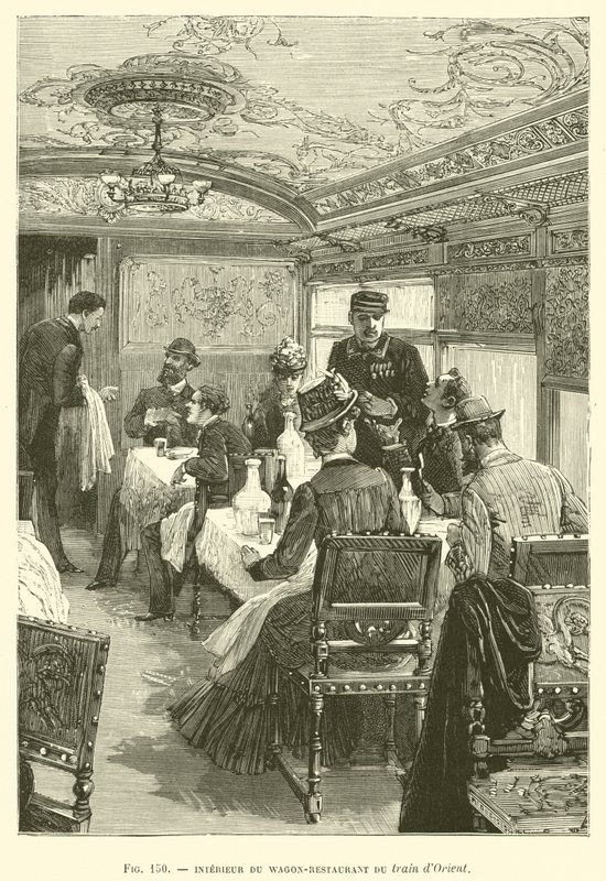 Innenraum des Speisewagens des Orient-Express (Gravur) von French School