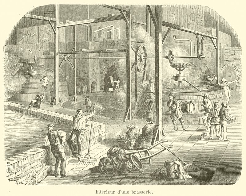 Innenansicht einer Brauerei von French School