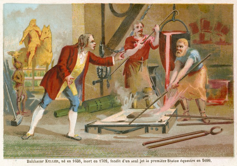 Jean-Balthazar Keller gießt die erste Reiterstatue im Jahr 1699 von French School