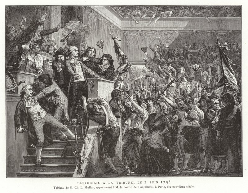 Jean Denis, comte Lanjuinais, am Rednerpult der Konvention, Französische Revolution, 2. Juni 1793 von French School